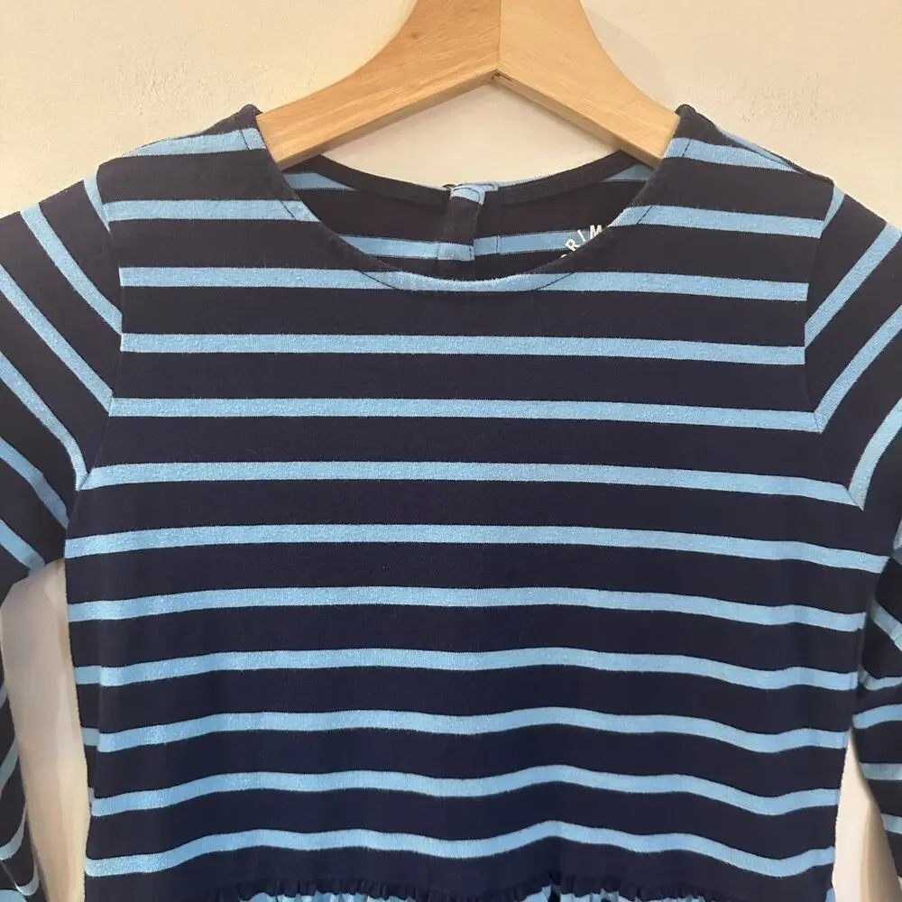 Primary Long Sleeve Striped Dress sz 8-9 Blue Stripe Casual Dress